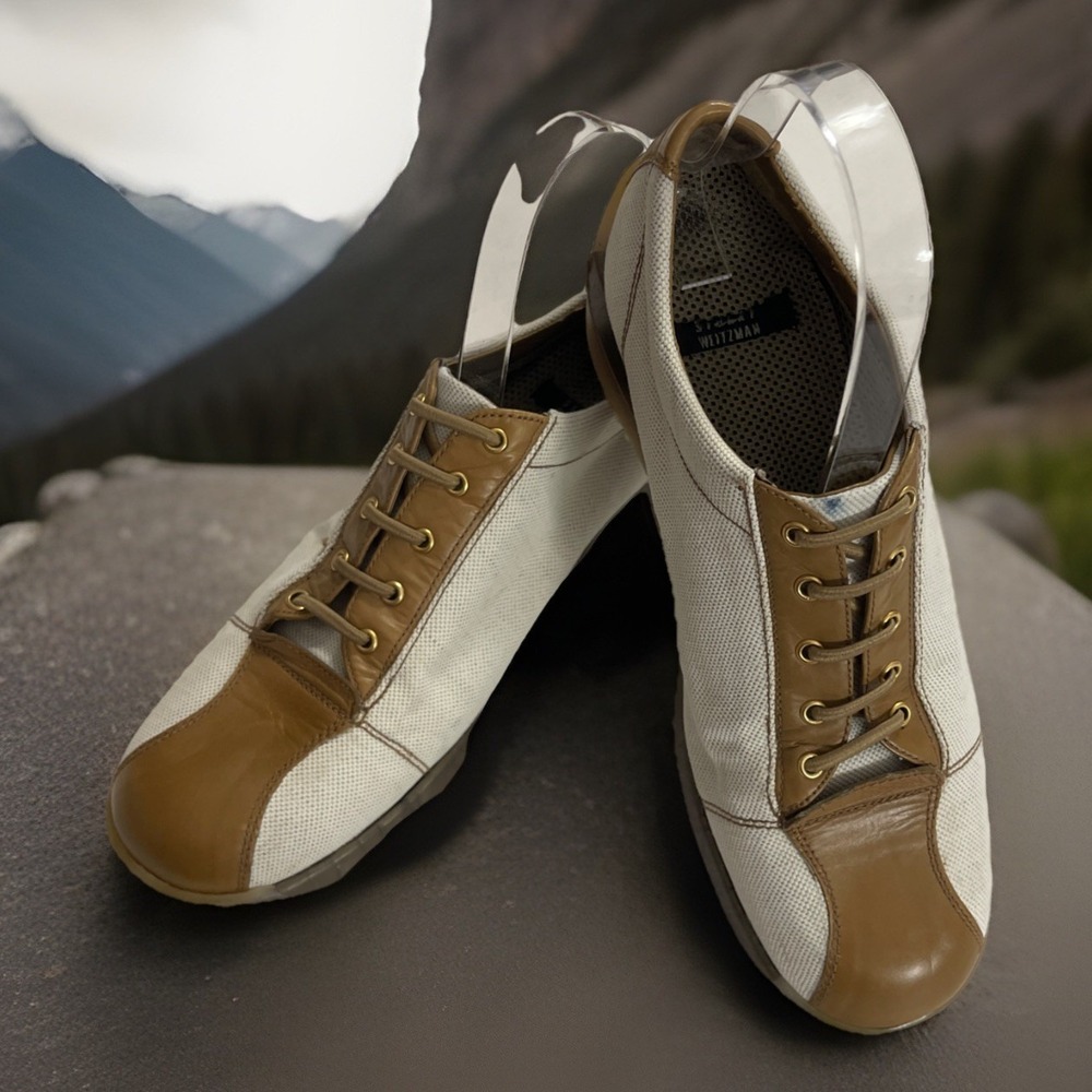 Stuart Weitzman Designer Women Sz‎ 7.5 B  Leather Canvas Oxford Sneakers Shoes